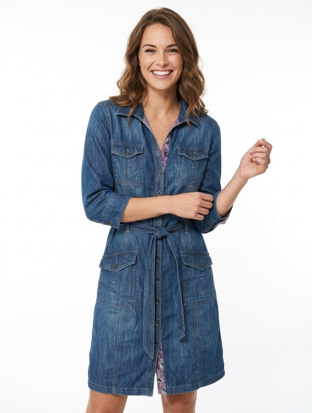 Mexx Belted Denim Utility Midi Shirt Dress - Size 42 (US 10 / L)